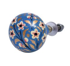 Slate Blue Floral Hand Pinded Indian Kashmiri Cabinet Knobs